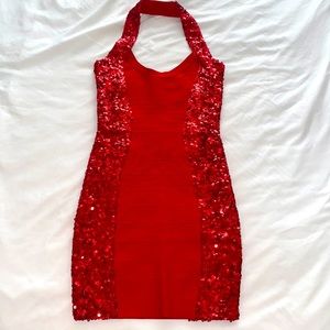 Red GUES sequin bandage dress